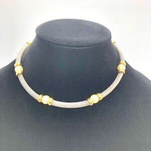 Silvertone Choker Necklace w/ Faux Pearls